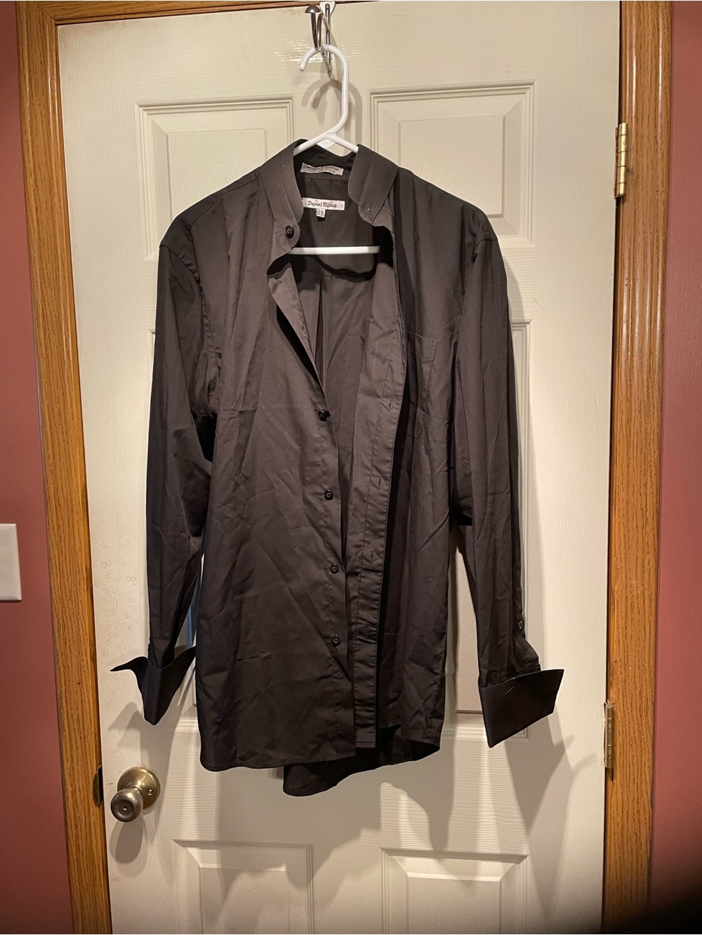 Men's Black Dress Shirt with Mandarin Collar and French cuffs